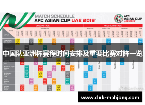 中国队亚洲杯赛程时间安排及重要比赛对阵一览 中国队亚洲杯赛程时间安排及重要比赛对阵一览